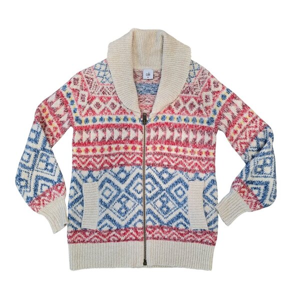 Cabi highlands Womens XS Multicolor Fair Isle Knit Sweater Shawl Collar & Zipper - Picture 2 of 7